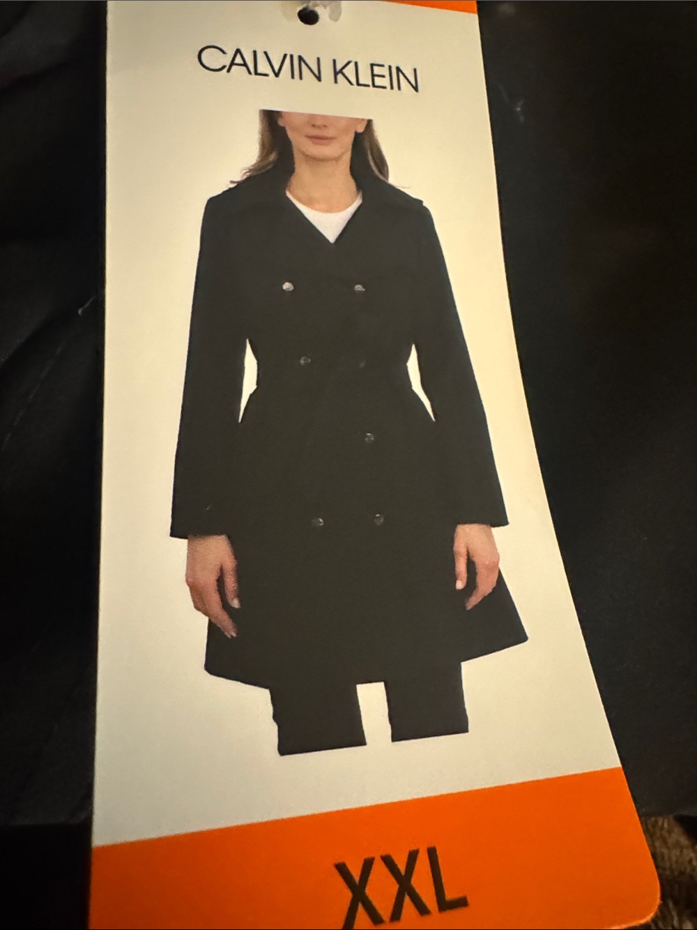 Calvin Klein Black Double-Breasted Trench Coat with Defined Waist